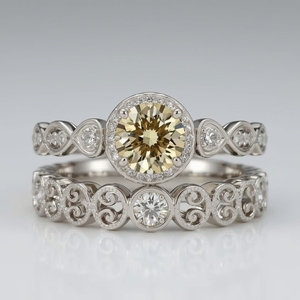 Wholesale 10K Recycled Gold <b>Rhodium</b> Plated Engagement <b>Ring</b> Set Manufacturer Vintage Scroll Style Fine Jewelry Ethical Sourcing - Product Image 3