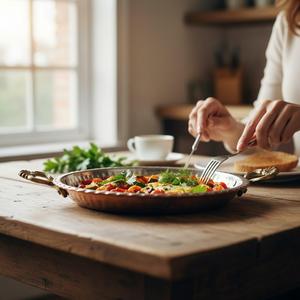 Cast Iron Copper Party Frying Pan & Egg Pan Kitchen <b>Cookware</b> <b>Set</b> with Glass & Metal Induction Stove Compatible for Hotels - Product Image 1