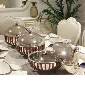 Ensemble de deux casseroles de service avec couvercle en forme de cône plaqué or Casserole isolée à double paroi servant une marmite - Product Image 6