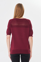 Blouse en maille ajourée à manches courtes pour femme - Pull de printemps à col rond ajouré - Haut en maille crochet doux et respirant pour femme