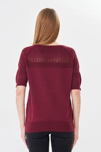 Blusa de punto calado de manga corta para mujer - Suéter de primavera con cuello redondo y diseño hueco - Top de punto de ganchillo suave y transpirable para damas - Product Image 5