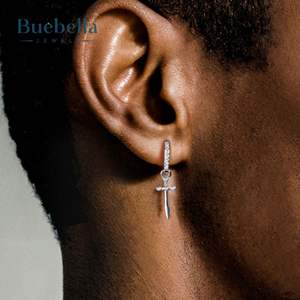 Vente chaude 925 Sterling Silver 14k Gold Iced Sword Dangle Boucle d'oreille pour hommes Boucles d'oreilles Hip Hop - Product Image 2