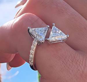 Original Moissanite triángulo corte diamante doble cruz caja Halo anillo 925 Plata fina aniversario o regalo de boda para fiestas - Product Image 1