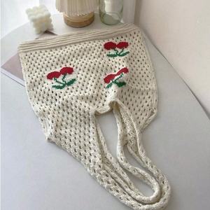 Bolso Tote de Gran Capacidad Tejido a Crochet con Diseño de Cerezas para Verano 2025, Bolso de Hombro Tejido Calado para Playa - Product Image 3
