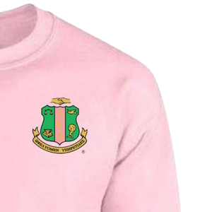 Crest Crewneck <b>Sweatshirt</b> Light <b>Pink</b> Green Embroidered Pullover Custom Greek Sorority Apparel - Product Image 2