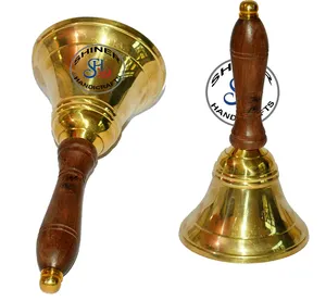 Nautical Shame Hand Bell/Brass Finish Hand Bells with Wooden Handle ~ Maritime Bell Brass School & Office Best Gift