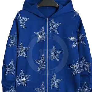 La mejor llegada Sólido Color Liso Hombres Rhinestone Sudadera con capucha Precio al por mayor Bajo MOQ Hombres Algodón Mezclado Sudaderas con capucha - Product Image 1