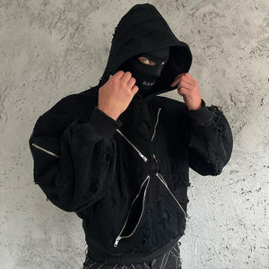 Sudadera con capucha desgastada con 4 cremalleras frontales y cremalleras de manga doble Sudadera con capucha unisex de lana de algodón 100% de alta calidad personalizada con estilo - Product Image 2