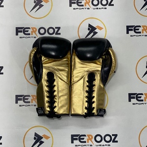 ถุงมือชกมวยแบบสั่งทำพิเศษสีดำทอง No Boxing No Life  แบบผูกเชือก ปรับขนาดได้ ทำจากหนังวัวแท้ สำหรับคิกบ็อกซิ่ง - Product Image 3