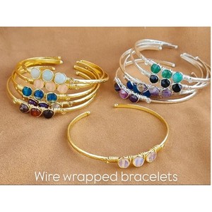 <b>Boho</b> Style Gold & Silver Plated Wrap <b>Bracelets</b> with Colorful Stone Accents Fashionable Resale Jewelry - Product Image 1
