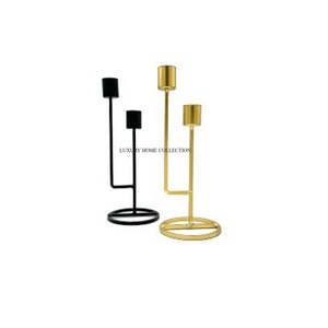 Bougeoirs de décoration de table en métal fer noir et or lot de 2 bougeoirs d'intérieur de mariage du fabricant en Inde - Product Image 1