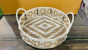 Cesta de fruta de bambú hecha a mano, almacenamiento de cocina reutilizable ecológico, comida natural sostenible, artesanías tejidas de ratán, Metal - Product Image 4