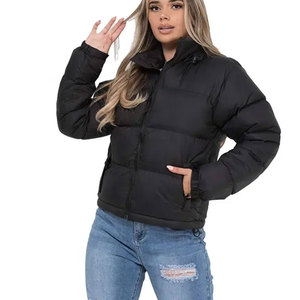 Veste matelassée en duvet d'oie, coupe-vent, fermeture éclair, softshell, pour femmes, faible MOQ, haute qualité, extérieur, hiver, grande taille, noir, personnalisable - Product Image 1