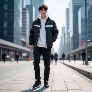 Ensemble deux pièces coupe-vent en nylon 100% pour hommes, combinaison de pluie noire personnalisée, coupe-vent de montagne, survêtement pour hommes - Product Image 4