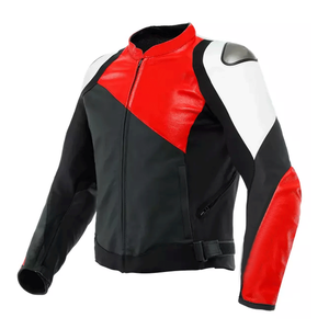 Blouson de moto en cuir de vachette noir et blanc de protection de course personnalisé pour hommes Blouson de moto en cuir véritable blindé CE pour hommes - Product Image 3