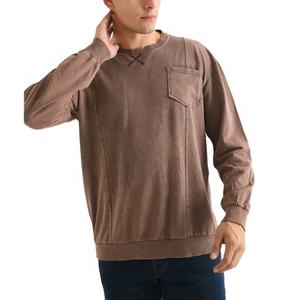 Vente en gros, sweat-shirt 100% coton lavé à l'acide, surdimensionné imprimé vintage, col rond d'automne, col rond, solide, teint uni - Product Image 4