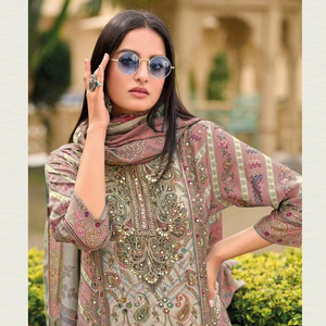 "Stylish Maslin Shalwar Kameez Set with Aari Handworked Top, Rayon Bottom, and Digital Print Dupatta" - Product Image 1