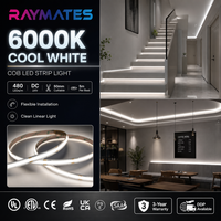 RAYMATES 24V 480leds/m Lampu Strip Fleksibel COB Densitas Tinggi 3500K CRI90 Lampu Strip LED COB untuk Dekorasi Interior Plafon