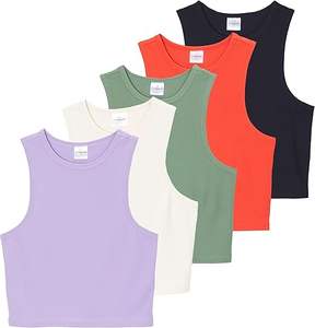 Women's Ribbed Sleeveless Cropped <b>Racerback</b> Tank Top Casual Crop Top - Product Image 1