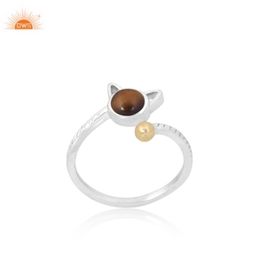 Anillo de Plata de Ley 925 con Diseño de Ojo de Tigre y Cola de Dos Tonos, Ajustable, Fabricante de Joyería Personalizada - Product Image 1