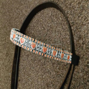 Bande de sourcils de luxe Orange cœurs, effets de diamants avec paillettes, toutes les tailles personnalisées et personnalisation disponibles, bande de sourcils de cheval en cuir - Product Image 5