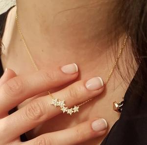 Elegante collar con colgante personalizado hecho a mano de plata de 925 quilates diamante pavimentado estrellas brillantes racimo delicado oro rosa para bodas - Product Image 1