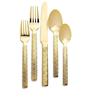 Ensemble de couverts en acier inoxydable couleur or au design gravé parfait pour les mariages et les fêtes Ensembles de couverts Utilisation quotidienne - Product Image 1
