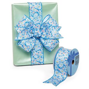 Floral Spring Daisies on <b>Wired</b> <b>Ribbon</b> Spool Elegant and Stylish Design for Crafting and Decorations - Product Image 1