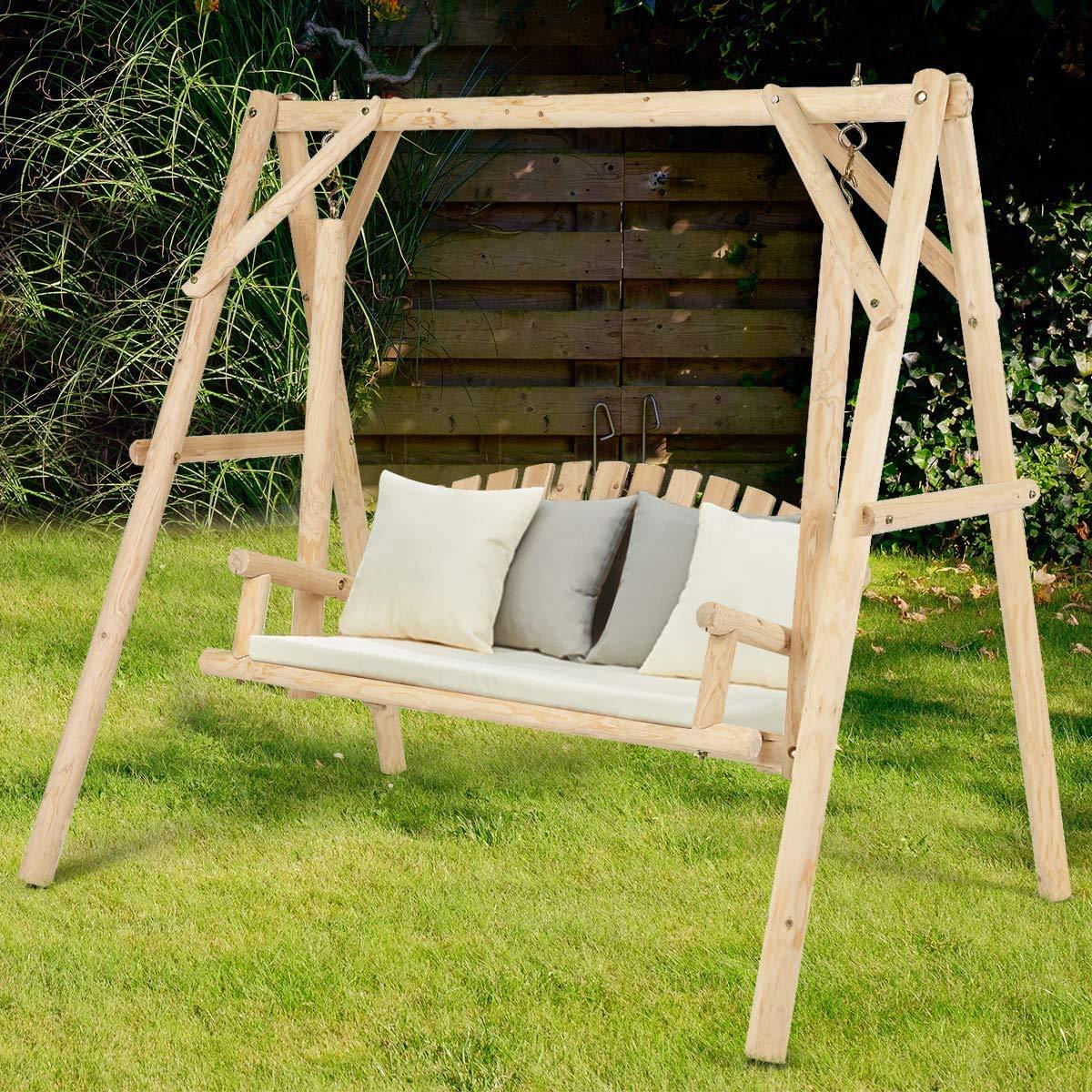 Balançoire En Bois Pour Enfant – 50 Kg – Coussin Éponge – Jardin, Intérieur Et Extérieur – Corde De 5 M