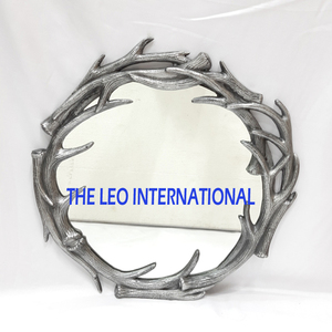 เขากวางชุบเงินทรงกลมทำด้วยมืออลูมิเนียมโลหะทรงกลมกระจกติดผนังที่ทันสมัยจากอินเดียหรูหราสไตล์แฟนซี - Product Image 1