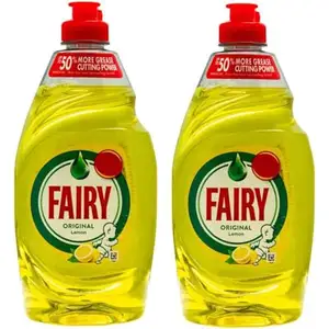 Fairy Original Lemon Washing Up Liquid | Pack of 2 x 383 ml | Dishes Grease Cleaner