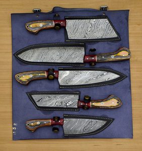 Ensemble de 5 couteaux de chef en acier damas fait main sur mesure avec étui en cuir - Product Image 4