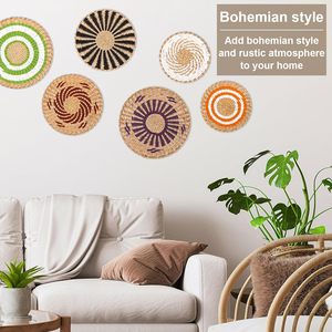 6 uds. Juego de decoración de cesta de pared cestas de hierba tejidas decoración colgante de pared arte de pared hecho a mano cesta Natural Casa de Campo y rústico - Product Image 4