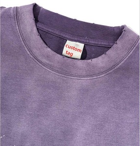 Camiseta de lujo 100% de algodón para hombre, lavada con ácido, logotipo desvanecido personalizado de alta calidad, cuello en V, satén, estampado Vintage desgastado, nueva condición - Product Image 3