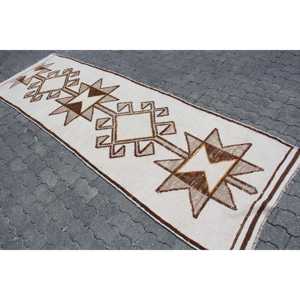 Tapis turc vintage, tapis de couloir 3,1x10,3 pieds, tapis floral blanc et marron - Product Image 2