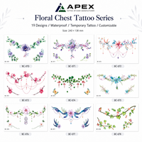 Florales Brust-Temporärtattoo, Sternum-Unterbrust-Aufkleber, 240x138mm, Wasserfest, für Frauen, Braut, Festival, 19 Designs
