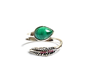 Vente en gros de bagues en argent 925 et pierre bijoux pour femmes bague réglable en forme de poire en malachite naturelle en argent sterling 925 - Product Image 1