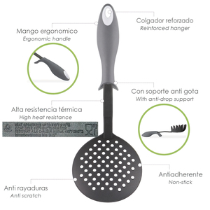 Schiumarola da cucina in nylon con manico gommato anti-goccia 35 x 11,7 cm. - Product Image 4