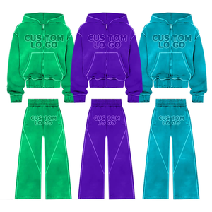 High Quality Printed Breathable 100% Cotton Lightweight Men <b>Distressed</b> Patch Flare Hoodie Set Tracksuits Streetwear for Winter - Product Image 6