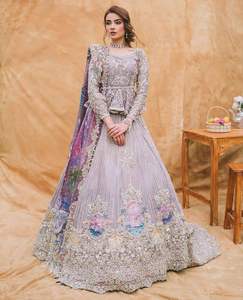 2025 @ Vestido de peplum, Lehenga y Dupatta con estilo nupcial hermoso para mujer con Dabka adornado, piedra, cuentas de cristal - Product Image 1