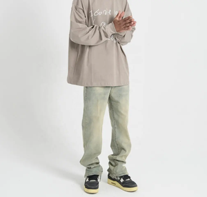 Pantalones Vaqueros Personalizados para Hombre, Pantalones de Mezclilla con Dobladillo Abierto, Lavado, Corte Recto - Product Image 4