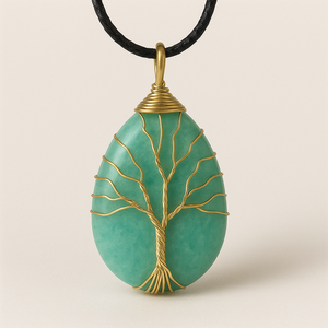 Collier pendentif en fil d'arbre de vie en amazonite, cristal de guérison naturel, pierre précieuse, bijoux faits à la main, cadeau classique pour enfants - Product Image 1
