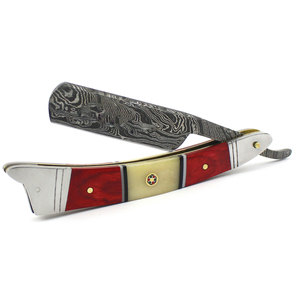 Damascus Straight Cut Throat Razor New Stainless <b>Steel</b> Hair Shaving Folding <b>Knife</b> <b>Sharpening</b> Strop <b>for</b> Barber Face Wet Shaving - Product Image 6