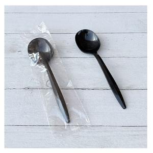 Boardwalk Mediumweight <b>Black</b> Disposable Soup Spoon <b>Wrapped</b> Polypropylene Plastic 1000/Carton - Product Image 4
