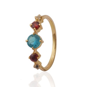 Delicado pequeño Topacio suizo y anillo de circón cúbico naranja cristal cuarzo piedra preciosa anillo chapado en oro anillos de una sola banda joyería para regalos - Product Image 1