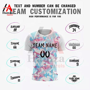 Camiseta de Fútbol Sublimada Blanca, Azul y Rosa, 100% Poliéster, 180 GSM, Tejido Transpirable, Personalizable, para Jóvenes y Adultos, Cuello Alto, Diseño Geométrico - Product Image 3