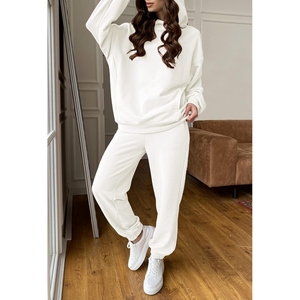 Chándal de mujer de algodón grueso de dos piezas en blanco para correr traje liso de gran tamaño pulóver con capucha conjunto de chándal de mujer - Product Image 5