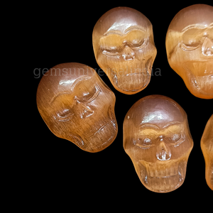 Crâne de pierre de lune pêche sculpté pierre précieuse cristal crâne forme sculpté à la main pour Halloween fabrication de bijoux 30mm meilleur prix de l'inde - Product Image 5