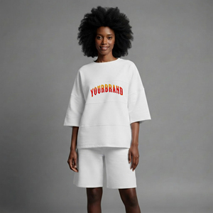 Ensemble 2 pièces pour femme en coton 100% - Vêtements décontractés d'été - Logo brodé personnalisé - Streetwear - Ensemble confortable pour femmes - Style Hip Hop - Product Image 4