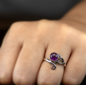 แหวนพลอยอเมทิสต์สีม่วงธรรมชาติดีไซน์ใหม่แหวน925สเตอร์ลิงทำด้วยมือทรงกลมเครื่องประดับราคาโรงงาน - Product Image 2
